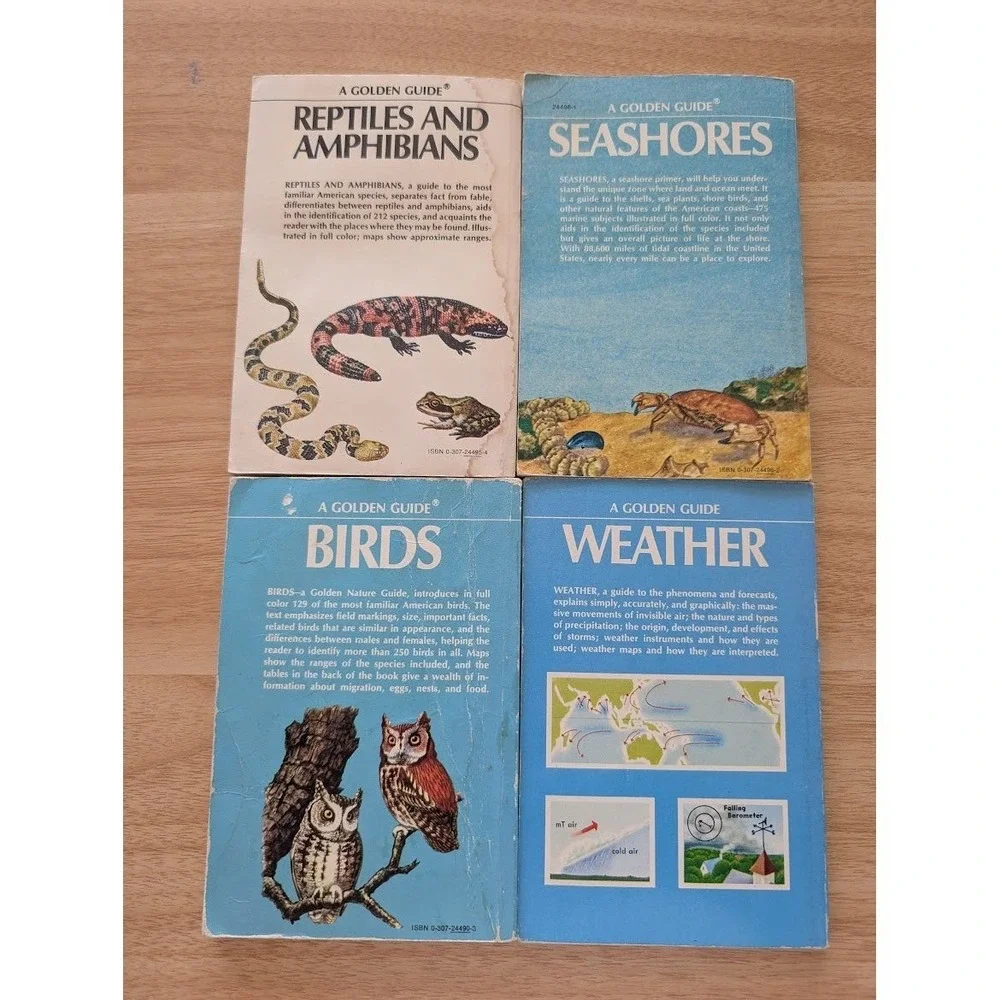 4 Lot Vintage A Golden Guide Book Lot Birds‎ Weather Reptiles Seashores